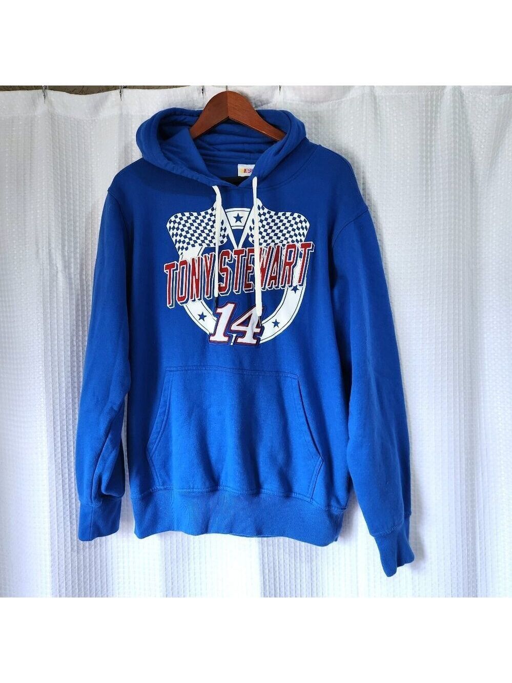 NASCAR Tony Stewart 14 Hoodie Mens Large Blue Racing Pull Over Fleece Sweatshirt